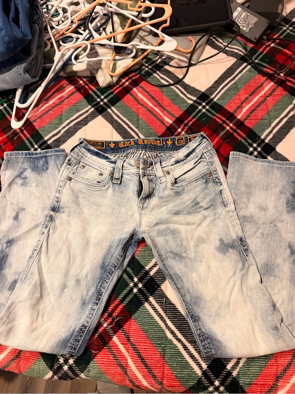 RARE-Rock Revival Women's Light Acid Wash Flare Jeans - Pale Blue